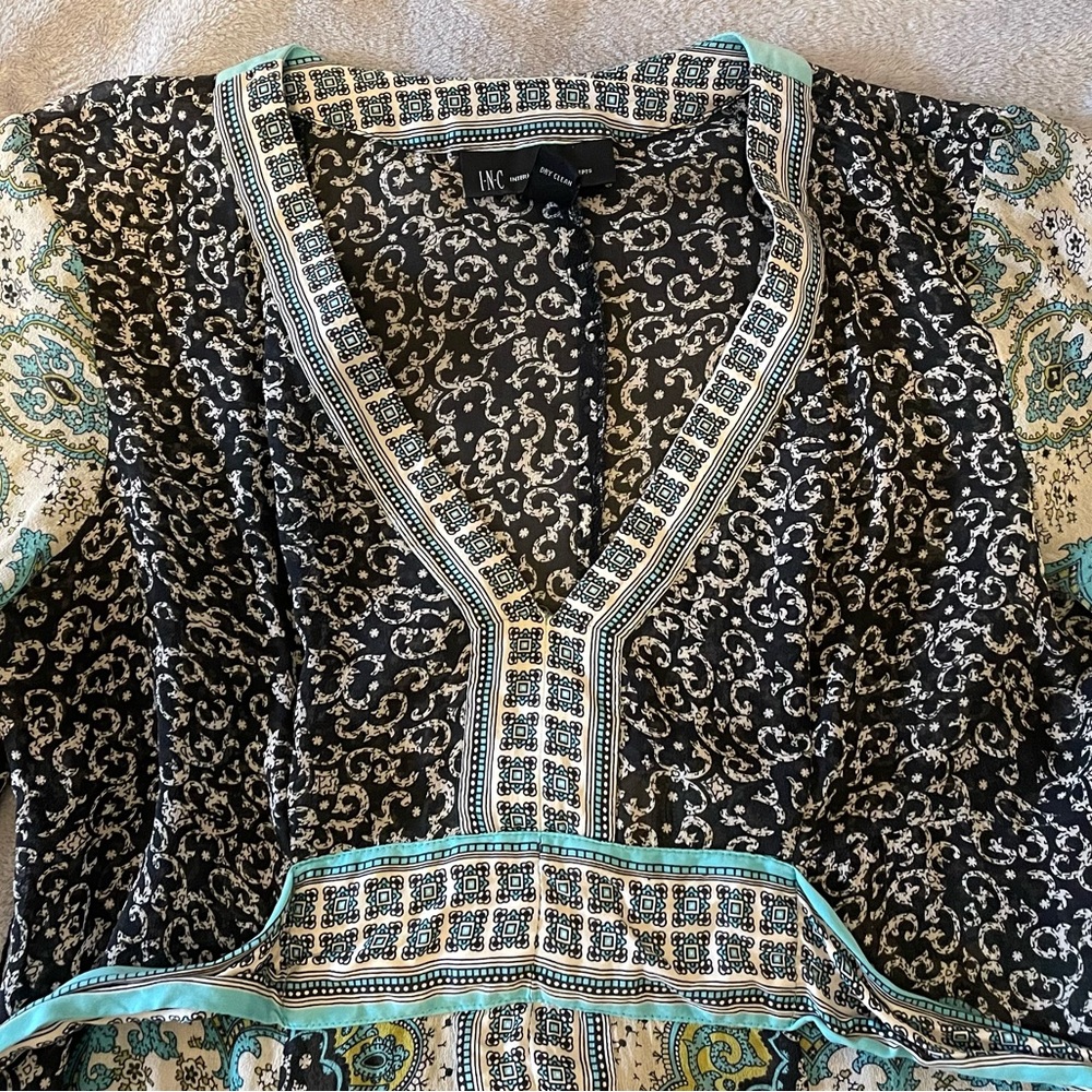 INC International Concepts 100% Silk Boho Paisley Tile Tunic Dress Size 4 - Picture 3 of 3